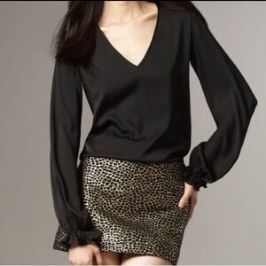 DIANE VON FURSTENBERG JAYDE WOOL BLACK GOLD PRINT MINI SKIRT SZ M